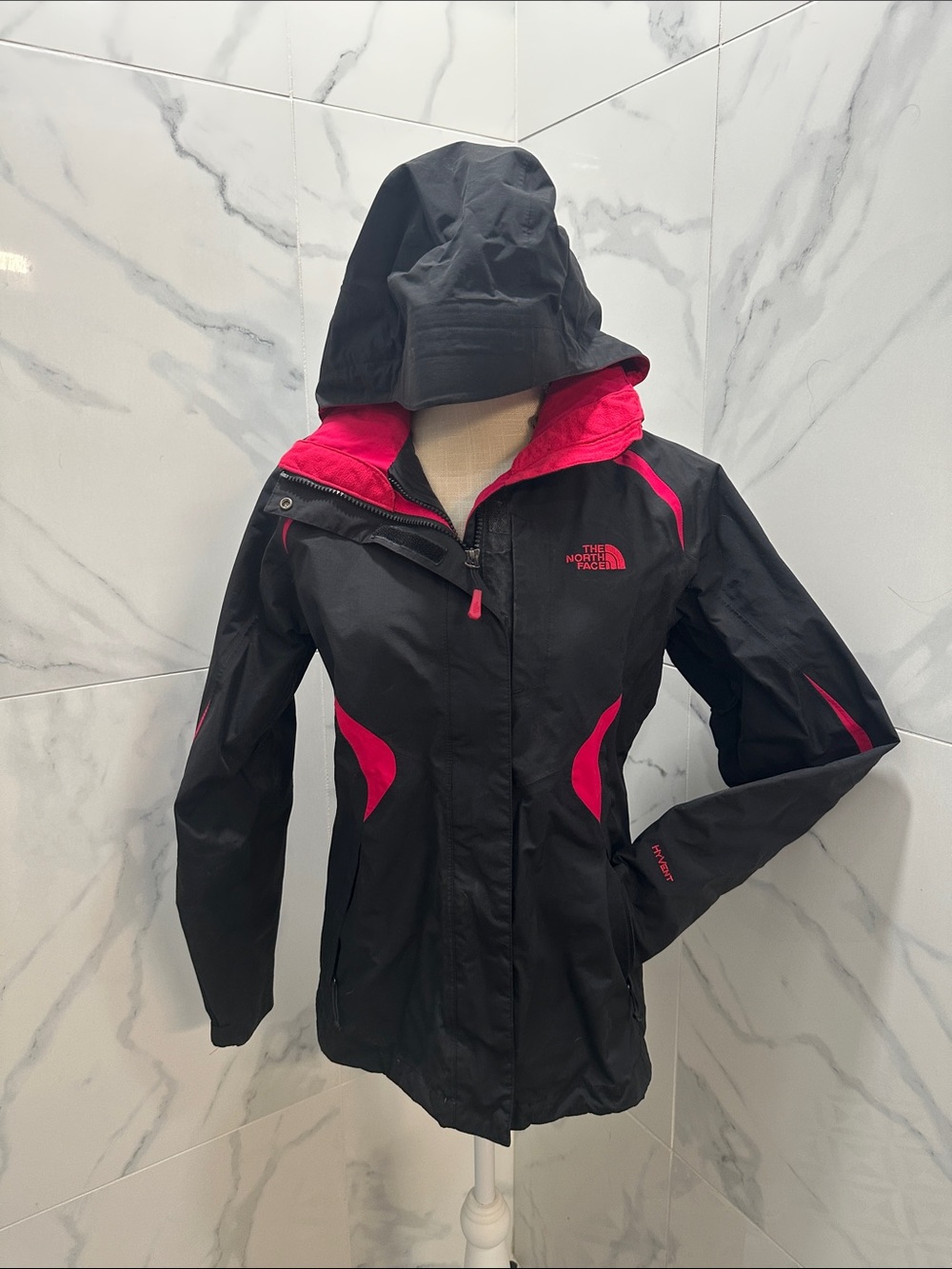The North Face Women's Black Jacket with Pink Accents Hooded Ski Coat